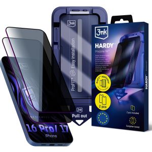 2x Tvrdené súkromné sklo s aplikátorom pre Apple iPhone 16 Pro/ 17 - 3mk HARDY® Privzone 9H™