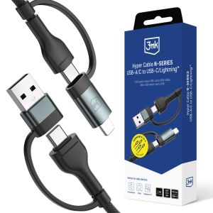 Kabel 1.2m 60W 20V/3A 3mk Hyper Cable N-SERIES USB-A/C to USB-C/Lightning™ Black
