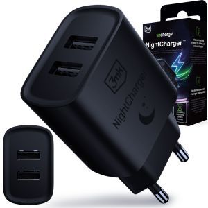 Sieťová nabíjačka 2x USB-A 3mk incharge® NightCharger™ Čierna
