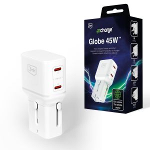 Cestovná nabíjačka Adaptér 210 krajín 3mk incharge® Globe 45W™ GaN PD QC4+ PPS SCP Biela