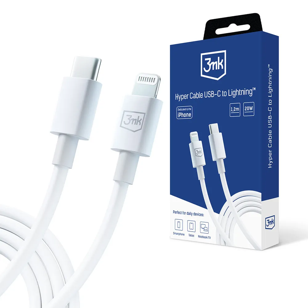 Kábel USB-C na Lightning 20W 5A 1.2m - 3mk Hyper Kábel biely