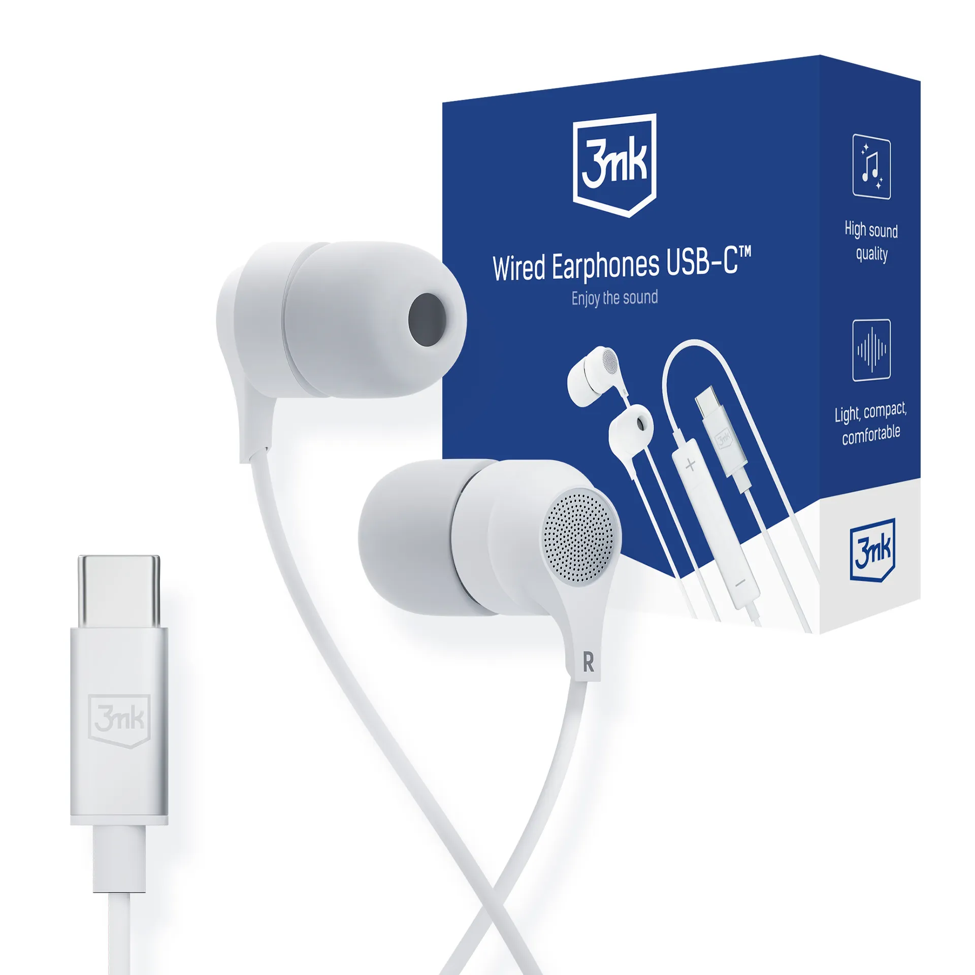 Slúchadlá biele 3mk Wired Earphones USB-C